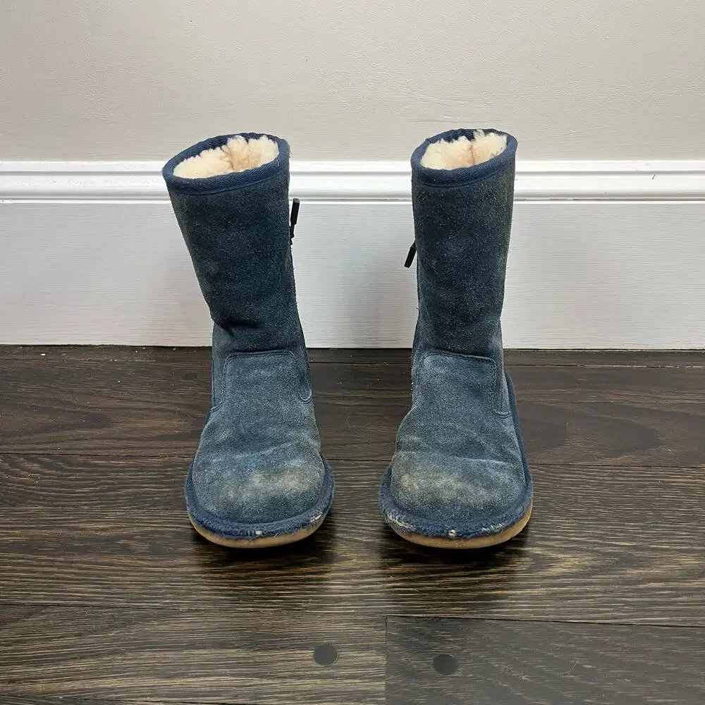 Ugg Australia K Lil Sunshine Side Zip Navy Blue Boots 12